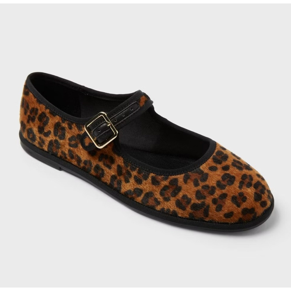 Leopard Print Mary Jane Flats Universal Thread Halston Women's Size 6.5 Buckle